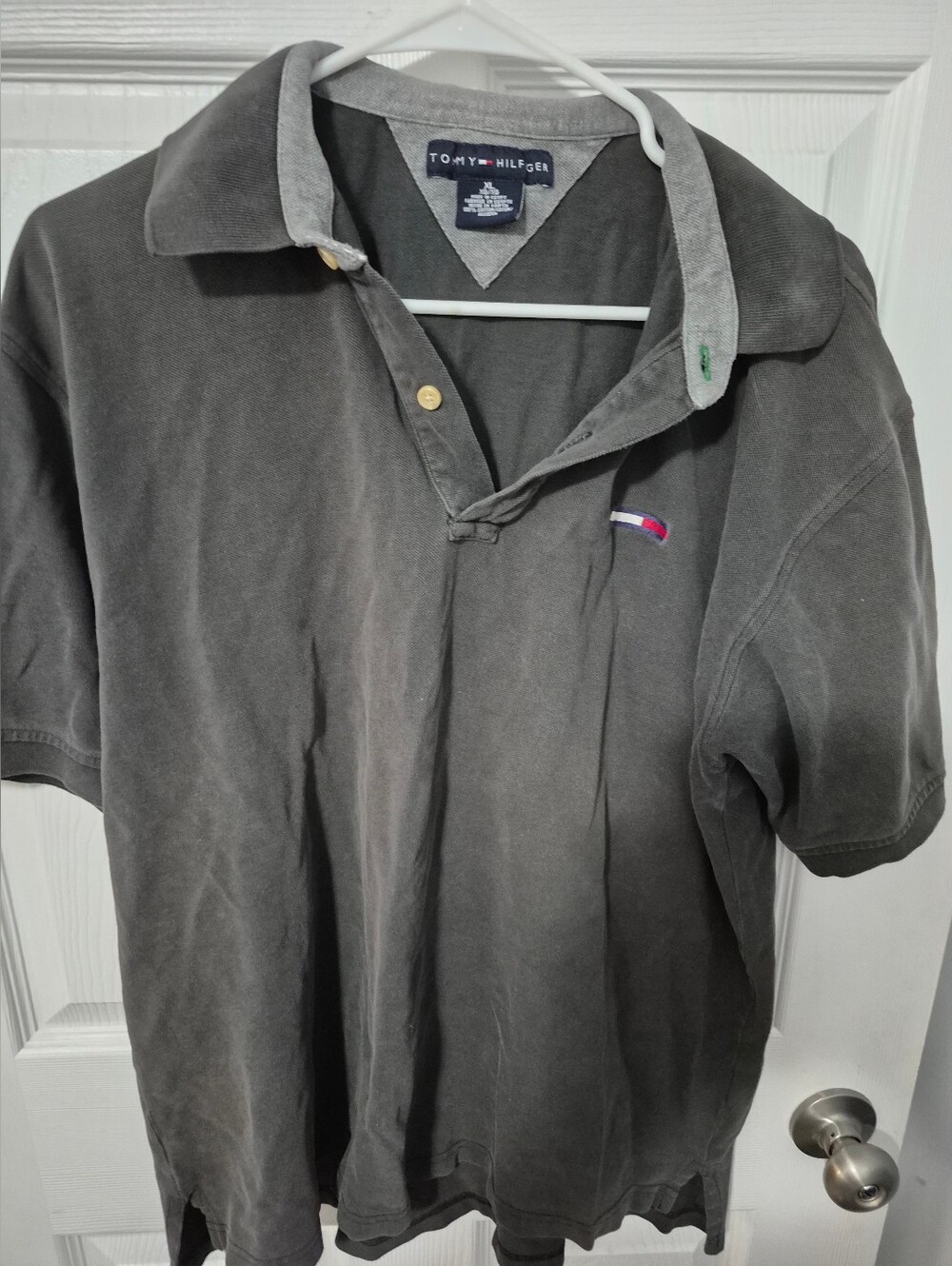 Tommy Hilfiger Men's Charcoal Gray Polo with Flag Logo